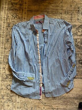 Robert graham gingham plaid men’s dress shirt in blue size 2XL
